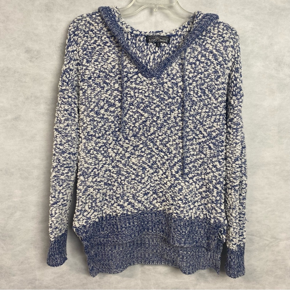 Almost Famous Hoodie Sweater Medium  Blue & White V Neck  Knit